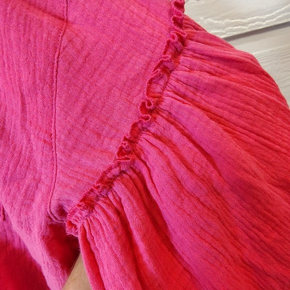 Peach Love California Pink Gauzy Raw Hem Boho Top - Picture 4 of 10